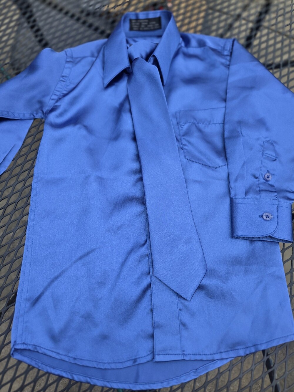 Daniel Ellissa Boy's Shiny Blue Satin Dress Shirt And Tie Set, Size:4